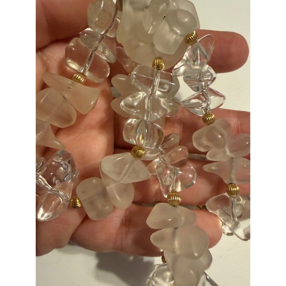 Frosted and Clear Acrylic Nugget Necklace Gold Tone Spacer Beads 30 Inch